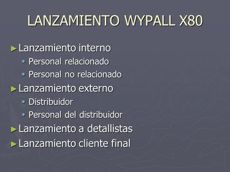 LANZAMIENTO WYPALL X80 Lanzamiento interno Lanzamiento externo