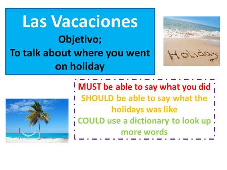 Las Vacaciones Objetivo; To talk about where you went on holiday