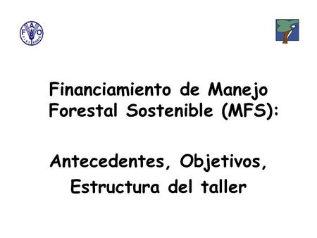 Financiamiento de Manejo Forestal Sostenible (MFS): Antecedentes, Objetivos, Estructura del taller.