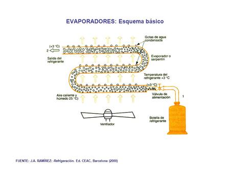 EVAPORADORES: Esquema básico FUENTE: J.A. RAMÍREZ: Refrigeración. Ed. CEAC, Barcelona (2000)
