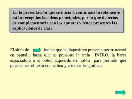 En la presentación que se inicia a continuación solamente están recogidas las ideas principales, por lo que deberías de complementarla con los apuntes.