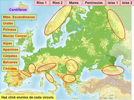 Ríos 1 Ríos 2 Mares Penínsulas Islas 1 Islas 2 Cordilleras