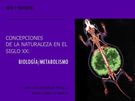 JOSÉ LUIS GONZÁLEZ RECIO & SONIA CABELLO GARCÍA CONCEPCIONES DE LA NATURALEZA EN EL SIGLO XX: ARTE Y FILOSOFÍA _______________________ BIOLOGÍA/METABOLISMO.