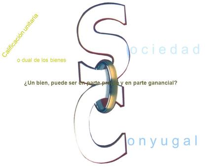 O c i e d a d o n y u g a l Calificación unitaria ¿Un bien, puede ser en parte propio y en parte ganancial? o dual de los bienes.