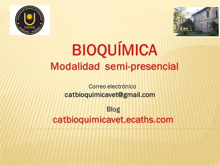 BIOQUÍMICA Modalidad semi-presencial Correo electrónico Blog catbioquimicavet.ecaths.com.