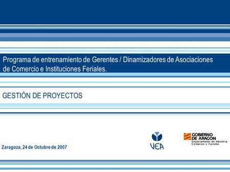 GESTIÓN DE PROYECTOS Zaragoza, 24 de Octubre de 2007 Programa de entrenamiento de Gerentes / Dinamizadores de Asociaciones de Comercio e Instituciones.