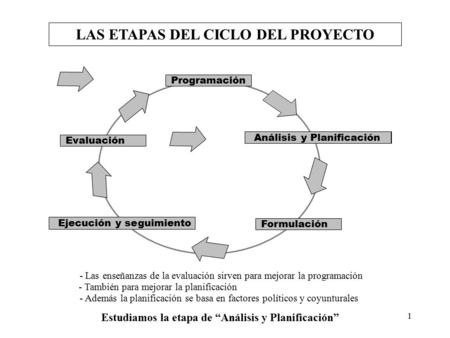 LAS ETAPAS DEL CICLO DEL PROYECTO