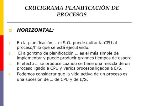 CRUCIGRAMA PLANIFICACIÓN DE PROCESOS