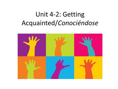 Unit 4-2: Getting Acquainted/Conociéndose Greetings/Saludos Review/Repaso: Hola/Buenos días/Buenas tardes/Buenas noches Adiós/Hasta luego ¿Cómo te llamas?/Me.