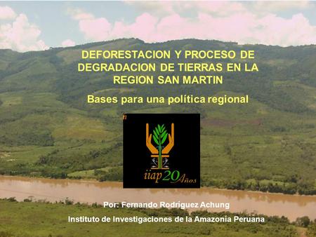 IMPACTO AMBIENTAL: Deforestación DEFORESTACION Y PROCESO DE DEGRADACION DE TIERRAS EN LA REGION SAN MARTIN Bases para una política regional Por: Fernando.