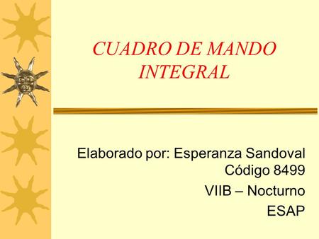 CUADRO DE MANDO INTEGRAL Elaborado por: Esperanza Sandoval Código 8499 VIIB – Nocturno ESAP.