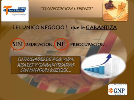 “TU NEGOCIO ALTERNO” “TU NEGOCIO ALTERNO” ¡ EL UNICO NEGOCIO ! que te GARANTIZA ¡ EL UNICO NEGOCIO ! que te GARANTIZA … SIN DEDICACION, NI PREOCUPACION,