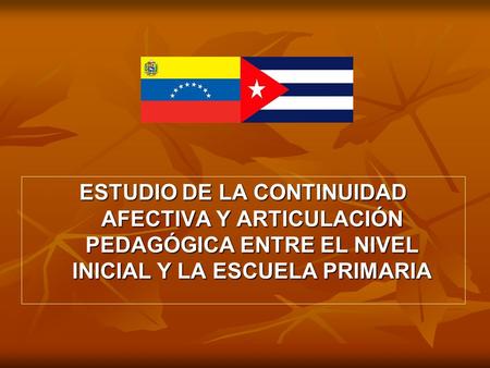ESTUDIO DE LA CONTINUIDAD AFECTIVA Y ARTICULACIÓN PEDAGÓGICA ENTRE EL NIVEL INICIAL Y LA ESCUELA PRIMARIA.