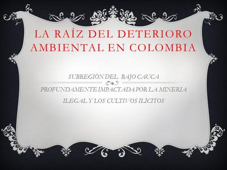LA RAÍZ DEL DETERIORO AMBIENTAL EN COLOMBIA SUBREGIÒN DEL BAJO CAUCA PROFUNDAMENTE IMPACTADA POR LA MINERIA ILEGAL Y LOS CULTIVOS ILÌCITOS.