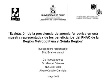 “Evaluación de la prevalencia de anemia ferropriva en una muestra representativa de los beneficiarios del PNAC de la Región Metropolitana y Quinta Región”