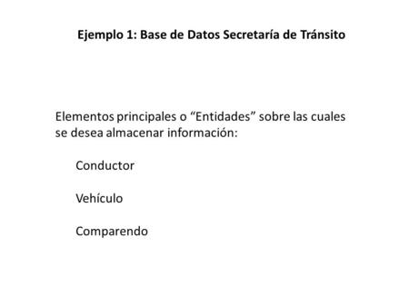 Ejemplo 1: Base de Datos Secretaría de Tránsito