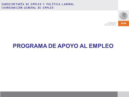 SUBSECRETARÍA DE EMPLEO Y POLÍTICA LABORAL COORDINACIÓN GENERAL DE EMPLEO PROGRAMA DE APOYO AL EMPLEO.