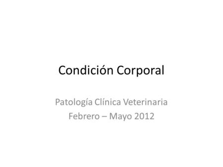 Condición Corporal Patología Clínica Veterinaria Febrero – Mayo 2012.