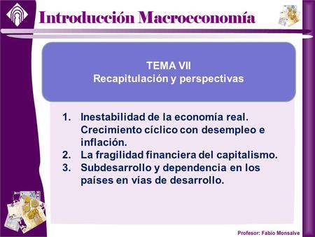 1.Inestabilidad de la economía real. Crecimiento cíclico con desempleo e inflación. 2.La fragilidad financiera del capitalismo. 3.Subdesarrollo y dependencia.