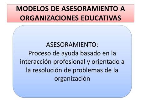 MODELOS DE ASESORAMIENTO A ORGANIZACIONES EDUCATIVAS
