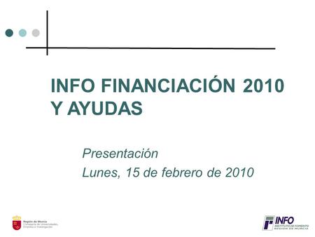 INFO FINANCIACIÓN 2010 Y AYUDAS Presentación Lunes, 15 de febrero de 2010.