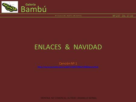 Bambú Galería Nº 237 - Dic. 17.10. MONTAJE NO COMERCIAL ALFREDO JARAMILLO BERNAL en busca del espíritu del bambú ___________________________________________________________________________________.