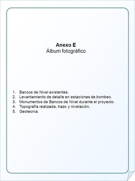Anexo E Álbum fotográfico Bancos de Nivel existentes.