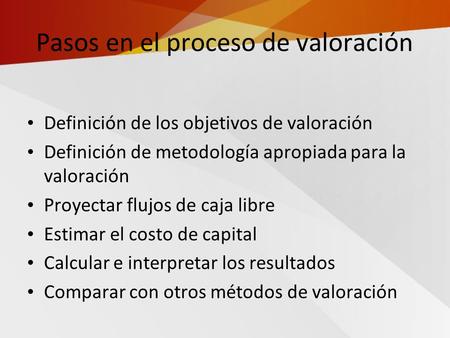 Pasos en el proceso de valoración