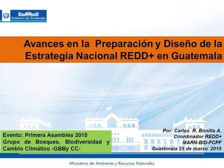 Por: Carlos  R. Bonilla A. Coordinador REDD+ MARN-BID-FCPF