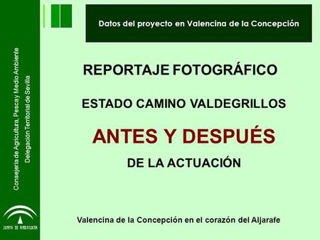Datos del proyecto en Valencina de la Concepción Valencina de la Concepción en el corazón del Aljarafe ESTADO CAMINO VALDEGRILLOS ANTES Y DESPUÉS DE LA.