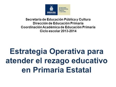Secretaría de Educación Pública y Cultura Dirección de Educación Primaria Coordinación Académica de Educación Primaria Ciclo escolar 2013-2014   Estrategia.