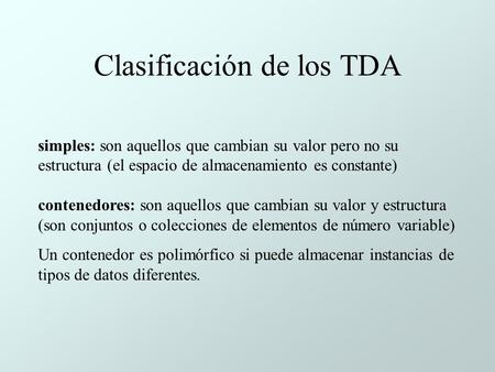 Clasificación de los TDA