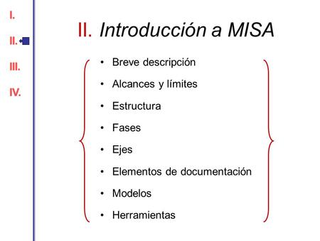 II. Introducción a MISA I. II. III. IV. I. II. III. IV.