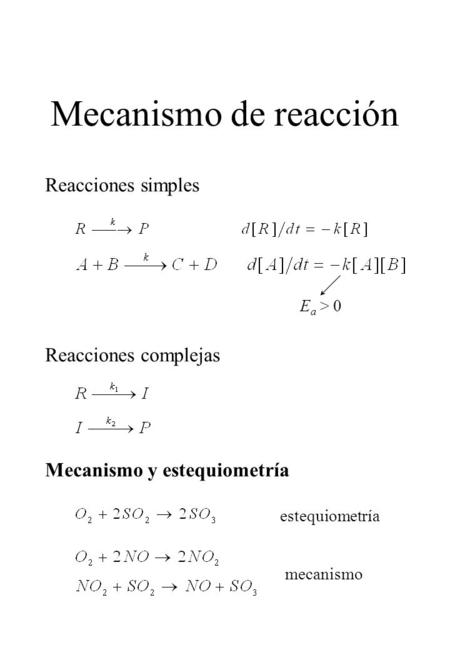 Mecanismo de reacción Reacciones simples Reacciones complejas
