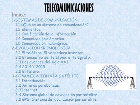 TELECOMUNICACIONES Índice: 1-SISTEMAS DE COMUNICACIÓN: