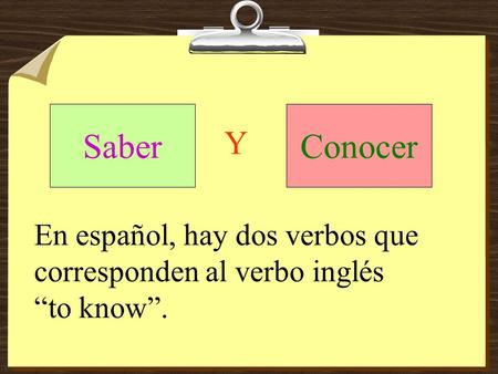 En español, hay dos verbos que corresponden al verbo inglés “to know”. SaberConocer Y.