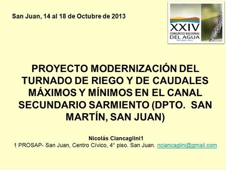 San Juan, 14 al 18 de Octubre de 2013
