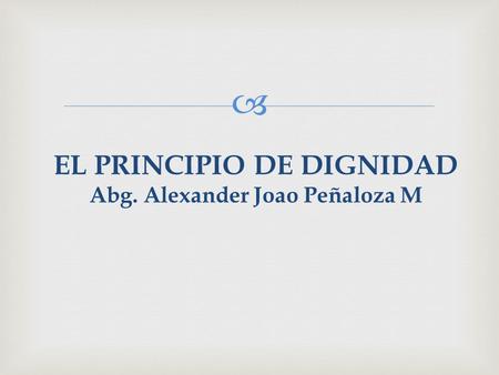 EL PRINCIPIO DE DIGNIDAD Abg. Alexander Joao Peñaloza M