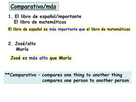 Comparativo/más 1. El libro de español/importante