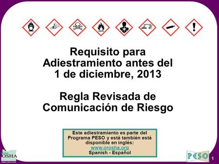 Requisito para Adiestramiento antes del Comunicación de Riesgo