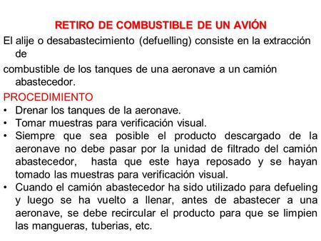 RETIRO DE COMBUSTIBLE DE UN AVIÓN