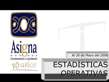 ESTADÍSTICAS OPERATIVAS Al 30 de Mayo del 2008. Contenido Principales Indicadores 2007-2008 Cifras acumuladas 2008, Promedios Diarios 2008, Máximos Promedio.
