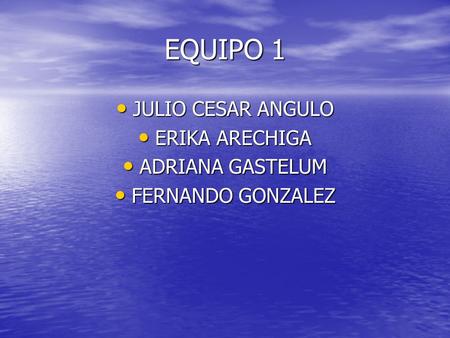 EQUIPO 1 JULIO CESAR ANGULO JULIO CESAR ANGULO ERIKA ARECHIGA ERIKA ARECHIGA ADRIANA GASTELUM ADRIANA GASTELUM FERNANDO GONZALEZ FERNANDO GONZALEZ.