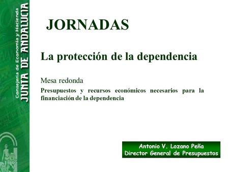 JORNADAS La protección de la dependencia Mesa redonda Presupuestos y recursos económicos necesarios para la financiación de la dependencia Antonio V. Lozano.