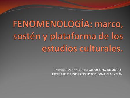 FENOMENOLOGÍA: marco, sostén y plataforma de los estudios culturales.