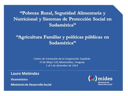 “Pobreza Rural, Seguridad Alimentaria y Nutricional y Sistemas de Protección Social en Sudamérica” “Agricultura Familiar y políticas públicas en Sudamérica”