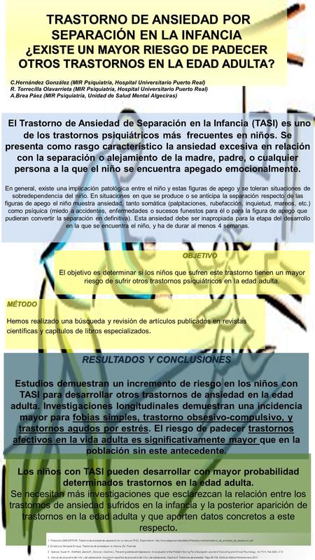TRASTORNO DE ANSIEDAD POR SEPARACIÓN EN LA INFANCIA ¿EXISTE UN MAYOR RIESGO DE PADECER OTROS TRASTORNOS EN LA EDAD ADULTA? C.Hernández González (MIR Psiquiatría,