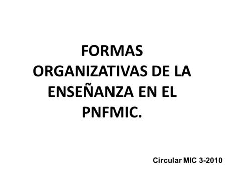 FORMAS ORGANIZATIVAS DE LA ENSEÑANZA EN EL PNFMIC.