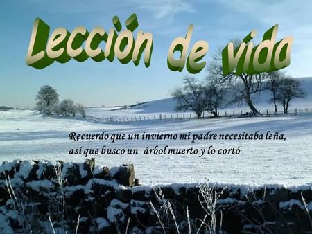 Lección de vida                                                                 Recuerdo que un invierno mi padre necesitaba leña, así que busco un árbol.
