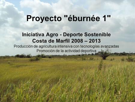 Proyecto éburnée 1 Iniciativa Agro - Deporte Sostenible Costa de Marfil 2008 – 2013 Producción de agricultura intensiva con tecnologías avanzadas Promoción.